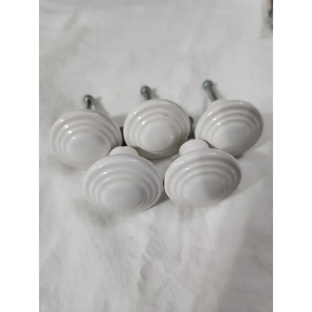 White Ceramic Drawer Or Cupboard Pulls Set Of Five